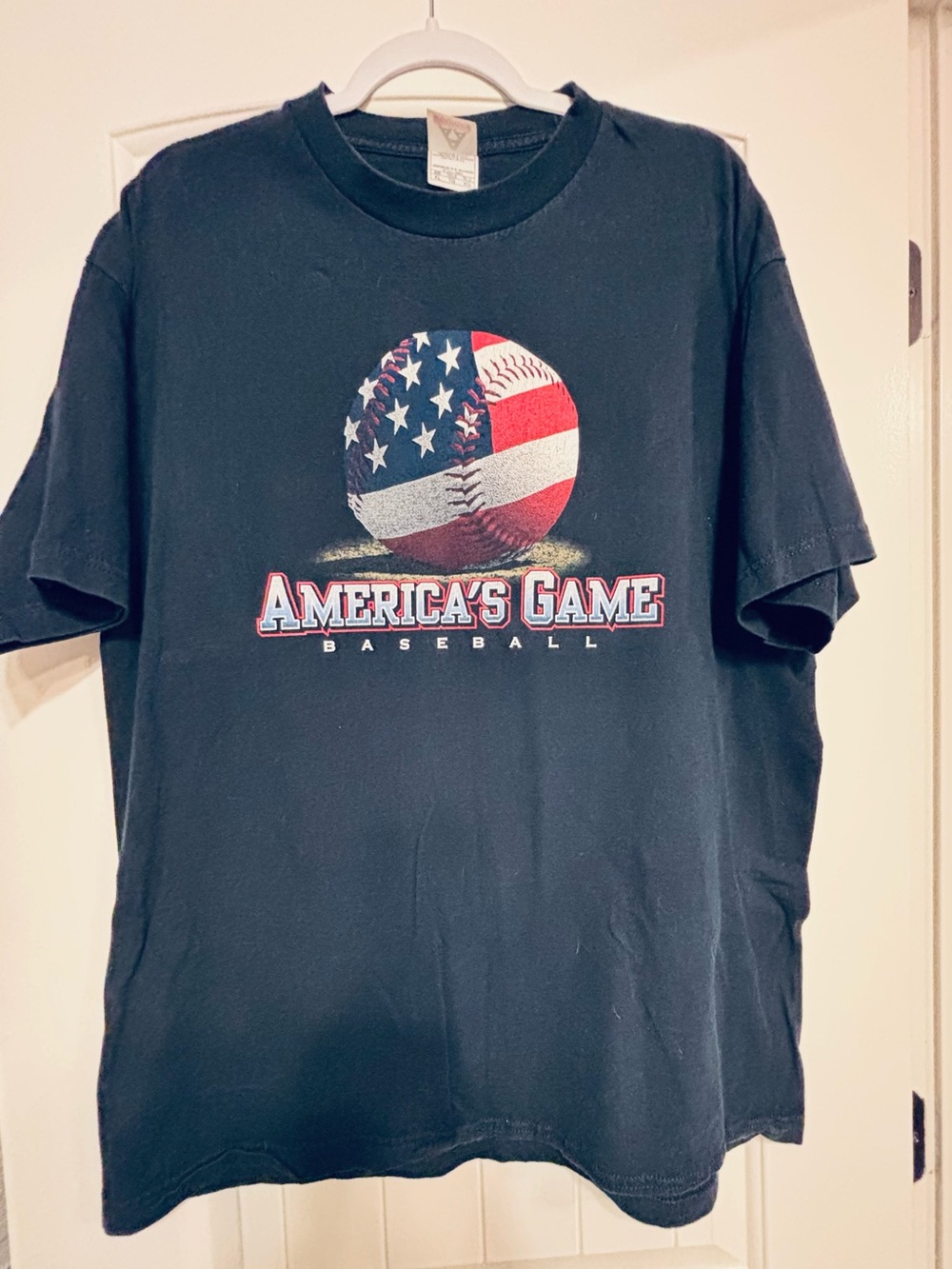 America's Game Baseball Graphic T‑Shirt - Black,  American Flag Ball, XL